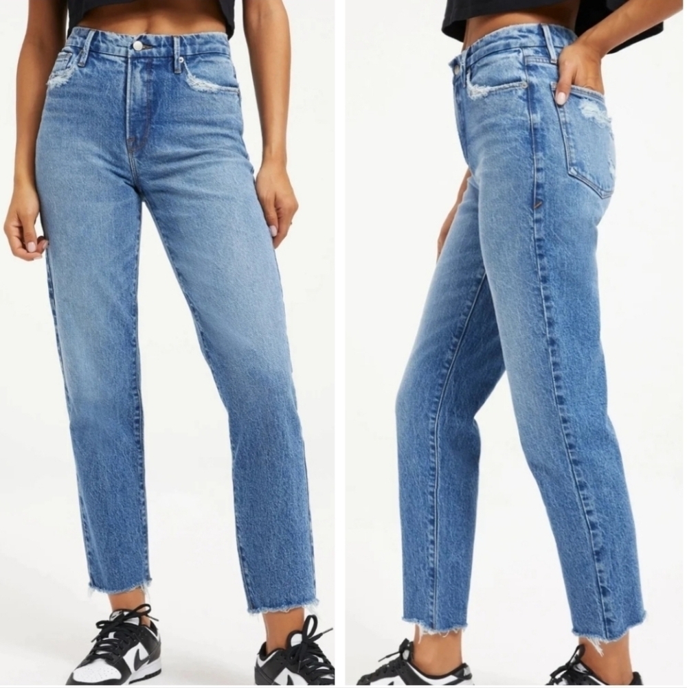 Good American Good Vintage High Rise Frayed Hem Jeans Blue Size 25
